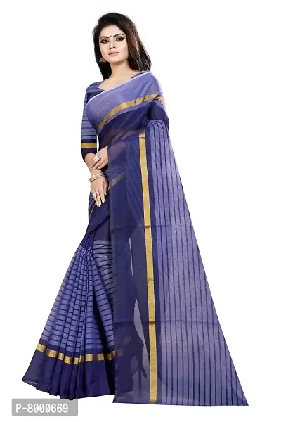 JULEE Women's Cotton Silk Striped Saree-Rustam Blue-thumb3