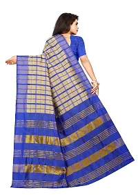 JULEE Women's Cotton Silk Checkered Saree (Beige-Blue_Free Size) CROS-thumb1