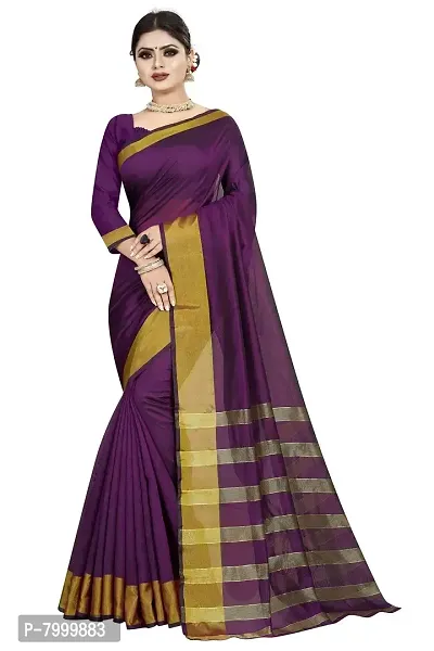 JULEE Women's Woven Cotton Silk Saree With Unstitched Blouse (LP Pallu Purple-JUL_Purple)