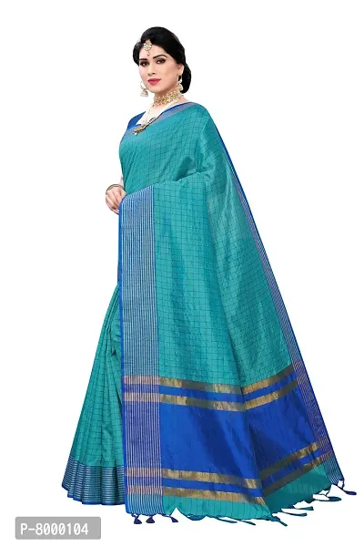 JULEE Women's Cotton Silk Checkered Saree (Rama18_Free Size)-thumb3