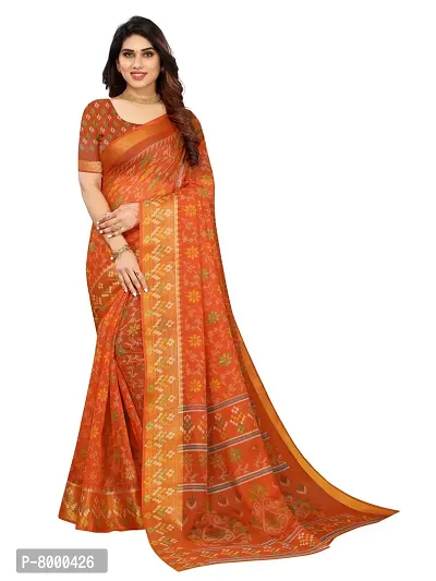 JULEE Women's Cotton Printed Saree Maitri Orange-thumb0
