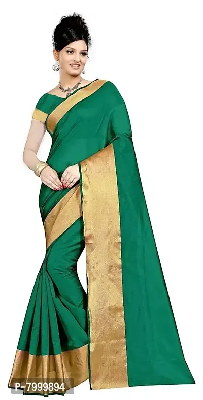 JULEE Women's Cotton Silk Woven Saree (Green)
