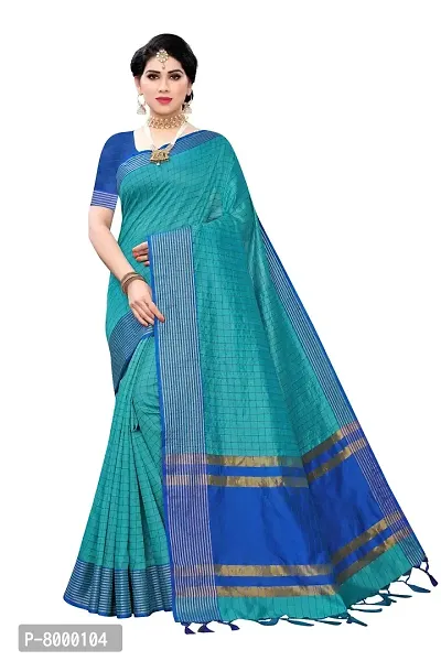 JULEE Women's Cotton Silk Checkered Saree (Rama18_Free Size)-thumb0