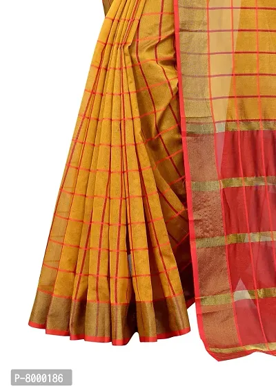 JULEE Women's Cotton Silk Checkered Saree Forever Yellow-thumb4