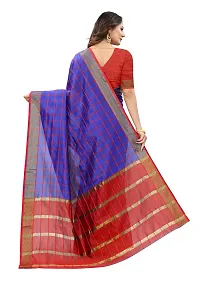 JULEE Women's Cotton Silk Checkered Saree Forever Blue-thumb1