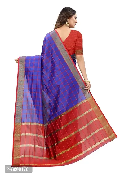 JULEE Women's Cotton Silk Checkered Saree Forever Blue-thumb2