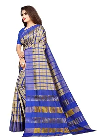 JULEE Women's Cotton Silk Checkered Saree (Beige-Blue_Free Size) CROS-thumb2