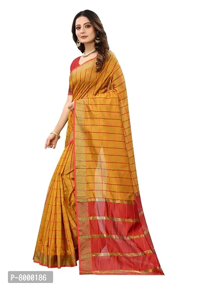 JULEE Women's Cotton Silk Checkered Saree Forever Yellow-thumb3