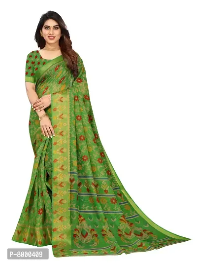 JULEE Women's Cotton Printed Saree Maitri Green-thumb0