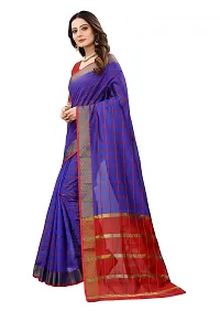 JULEE Women's Cotton Silk Checkered Saree Forever Blue-thumb2