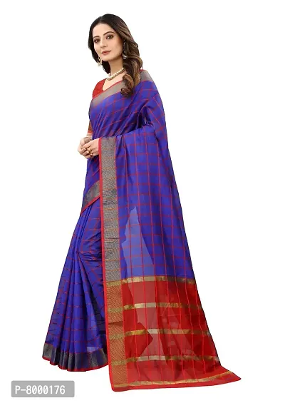 JULEE Women's Cotton Silk Checkered Saree Forever Blue-thumb3