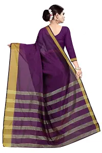 JULEE Women's Woven Cotton Silk Saree With Unstitched Blouse (LP Pallu Purple-JUL_Purple)-thumb1