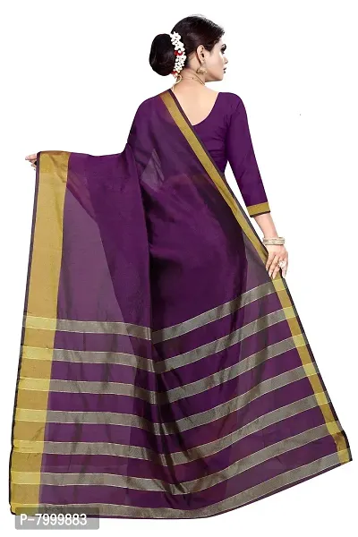 JULEE Women's Woven Cotton Silk Saree With Unstitched Blouse (LP Pallu Purple-JUL_Purple)-thumb2