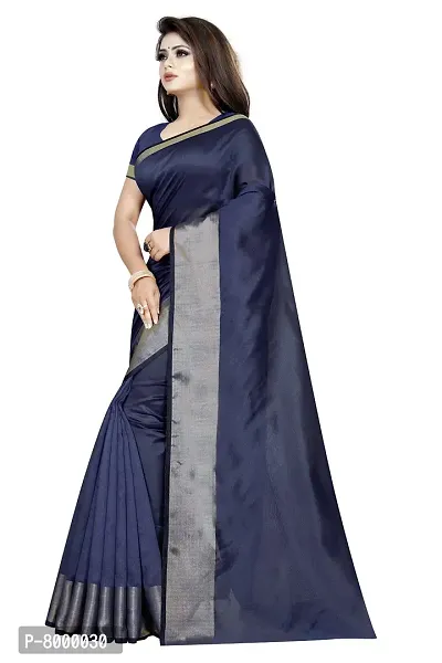 JULEE Women's Cotton Silk Woven Saree Lagdi Patta Navy-thumb3