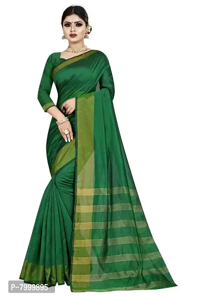 JULEE Women's Woven Cotton Silk Saree With Unstitched Blouse (LP Pallu Green-JUL_Green)