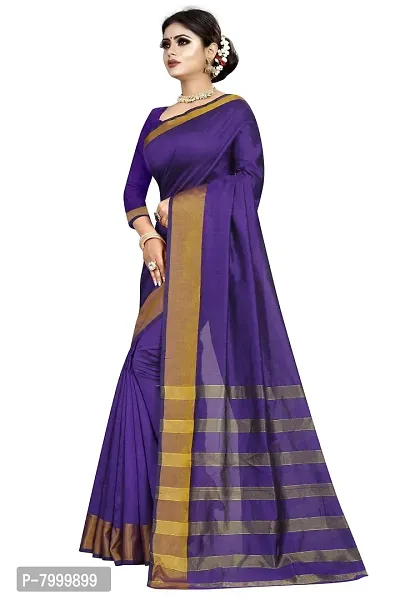 JULEE Women's Woven Cotton Silk Saree With Unstitched Blouse (LP Pallu Blue-JUL_Blue)-thumb3