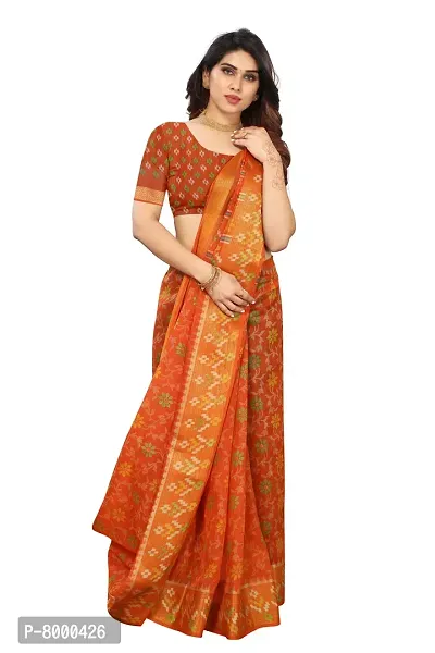 JULEE Women's Cotton Printed Saree Maitri Orange-thumb2