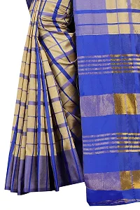 JULEE Women's Cotton Silk Checkered Saree (Beige-Blue_Free Size) CROS-thumb3