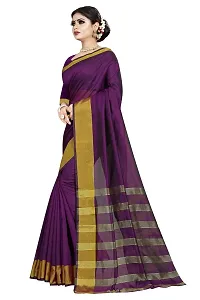 JULEE Women's Woven Cotton Silk Saree With Unstitched Blouse (LP Pallu Purple-JUL_Purple)-thumb2