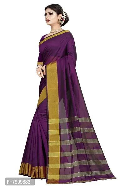 JULEE Women's Woven Cotton Silk Saree With Unstitched Blouse (LP Pallu Purple-JUL_Purple)-thumb3