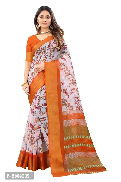 JULEE Women's Cotton Printed Saree Dhanvel Orange-thumb0