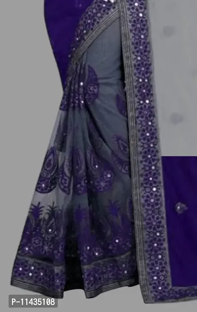 Julee Womens Vichitra Silk Half  Half Embroidered Saree-thumb2
