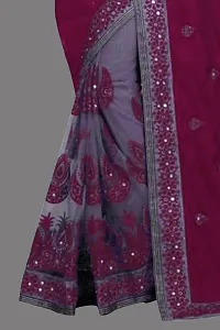 Womens Vichitra Silk Half  Half Embroidered Saree-thumb3
