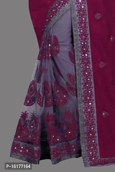 Womens Vichitra Silk Half  Half Embroidered Saree-thumb4