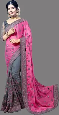 Womens Vichitra Silk Half  Half Embroidered Saree-thumb2