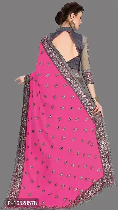 Womens Vichitra Silk Half  Half Embroidered Saree-thumb2