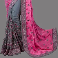 Womens Vichitra Silk Half  Half Embroidered Saree-thumb3