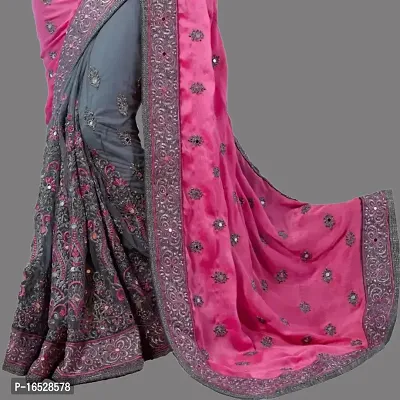 Womens Vichitra Silk Half  Half Embroidered Saree-thumb4