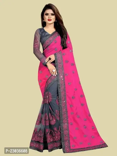 Classic Silk Blend Embroidered Saree with Blouse piece-thumb0