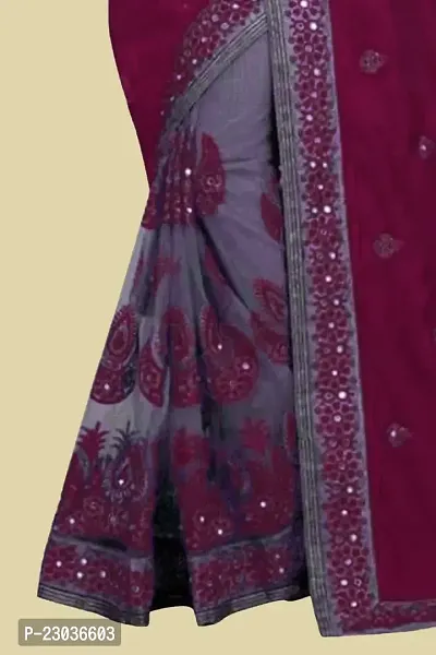 Classic Silk Blend Embroidered Saree with Blouse piece-thumb3