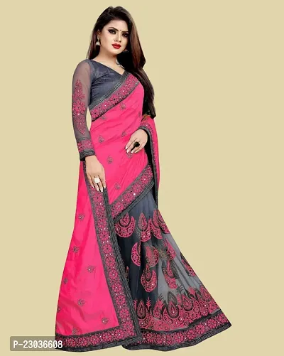 Classic Silk Blend Embroidered Saree with Blouse piece-thumb4