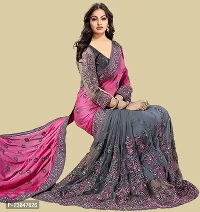 Classic Silk Blend Embroidered Saree with Blouse piece-thumb0