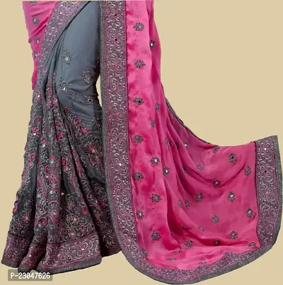 Classic Silk Blend Embroidered Saree with Blouse piece-thumb5