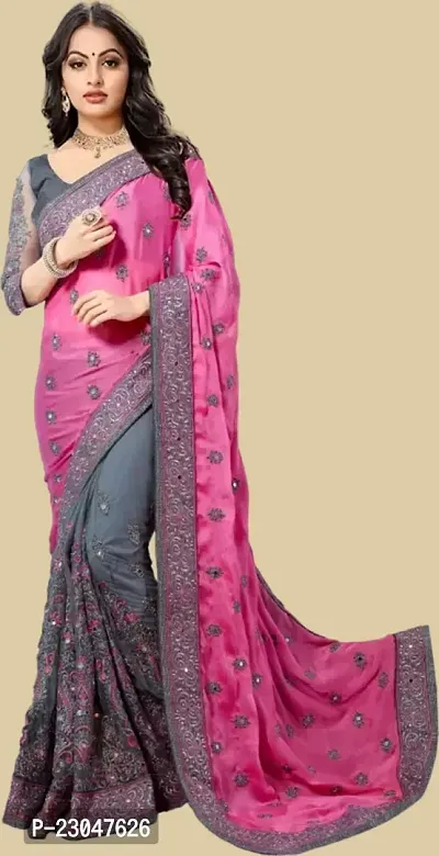 Classic Silk Blend Embroidered Saree with Blouse piece-thumb3