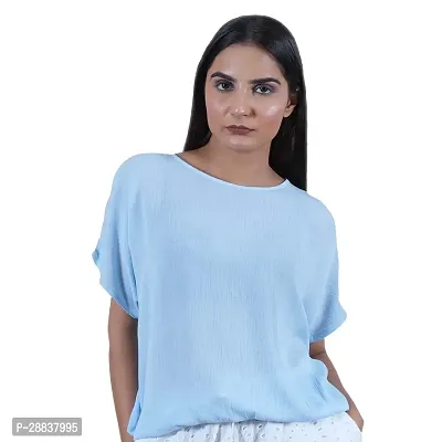 Stylish Women Casual Solid Textured Cotton Blend Loose Fit Top