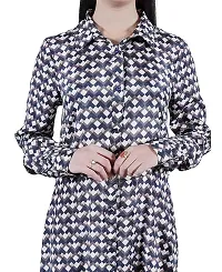 Women's Casual Collared Printed Weatern Satin Shirt Dress-thumb3