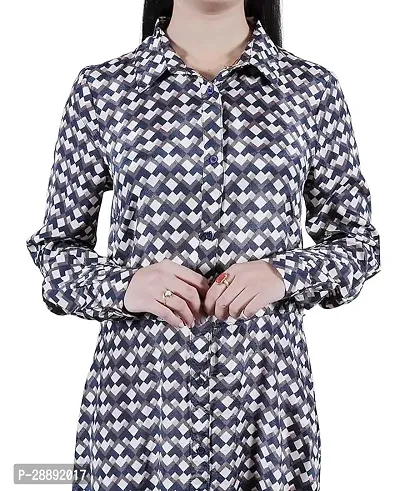 Women's Casual Collared Printed Weatern Satin Shirt Dress-thumb4