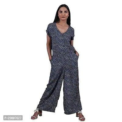 women's casual half sleeve v neck printed Jumpsuit-thumb0