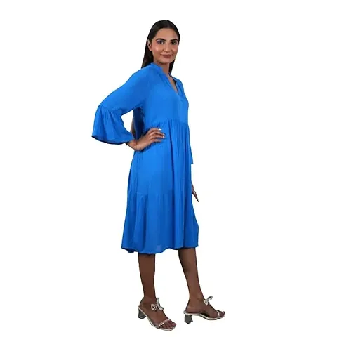 Women's Casual Cotton Full Sleeve v Neck Short Dress