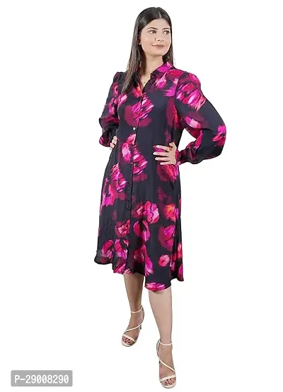 Women's Casual Floral Printed Button Down Western Shirt Dress