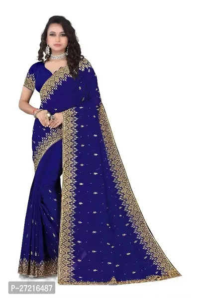 Heavy Embroidery blue saree