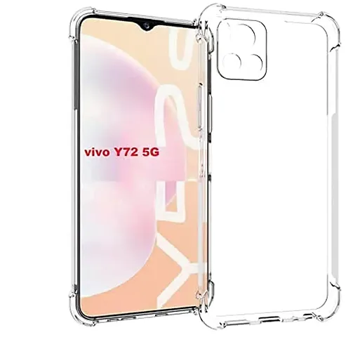 Red Champion Transparent Back Cover for Vivo Y72 (5G) Translucent Shock Proof TPU + Polycarbonate Mobile Cover with Black Ear Phone