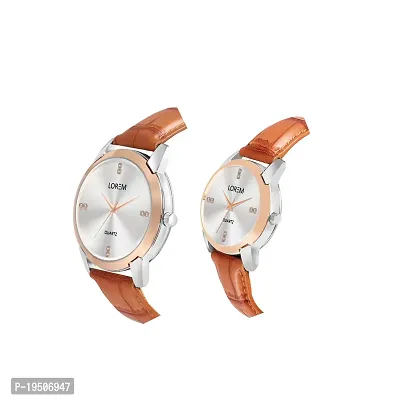 LOREM Combo Of Stylish Synthetic Leather White Dial Round Watches For Couple-LR97-LR344-thumb3