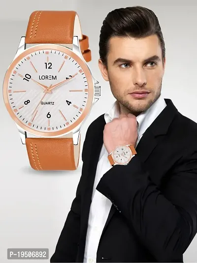 LOREM Stylish Synthetic Leather White Dial Round Watch For Men-LR94