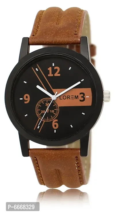 Stylish Synthetic Leather Brown Round Casual Watch For Men