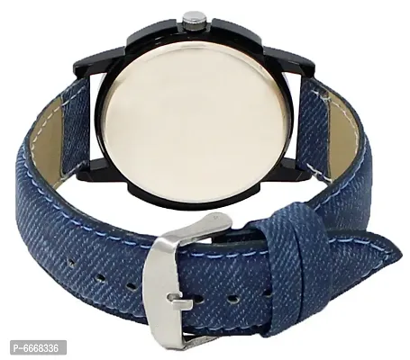 Stylish Synthetic Leather Blue Round Casual Watch For Men-thumb2